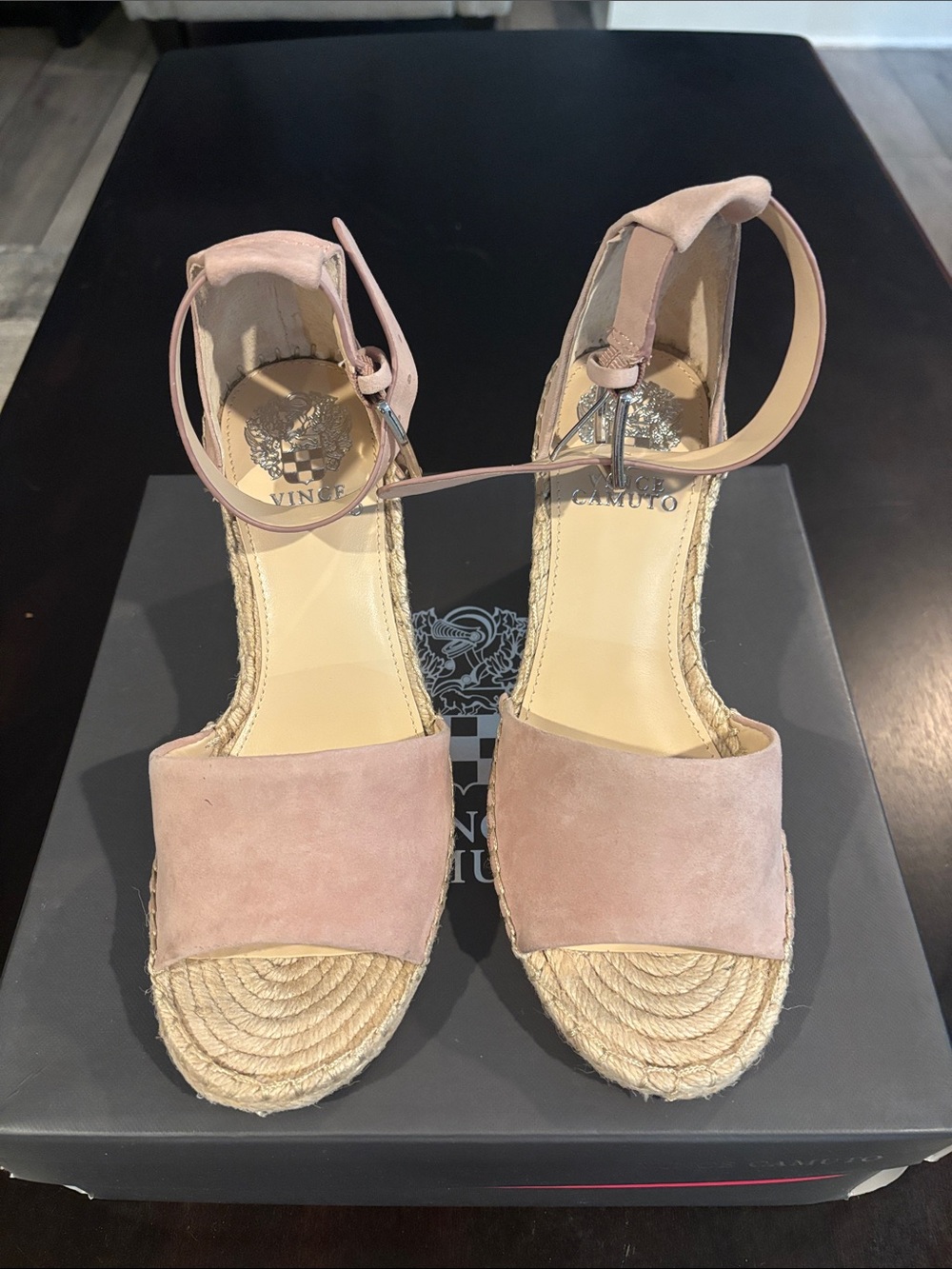 Vince Camuto Blush Suede Espadrille Wedge Sandals